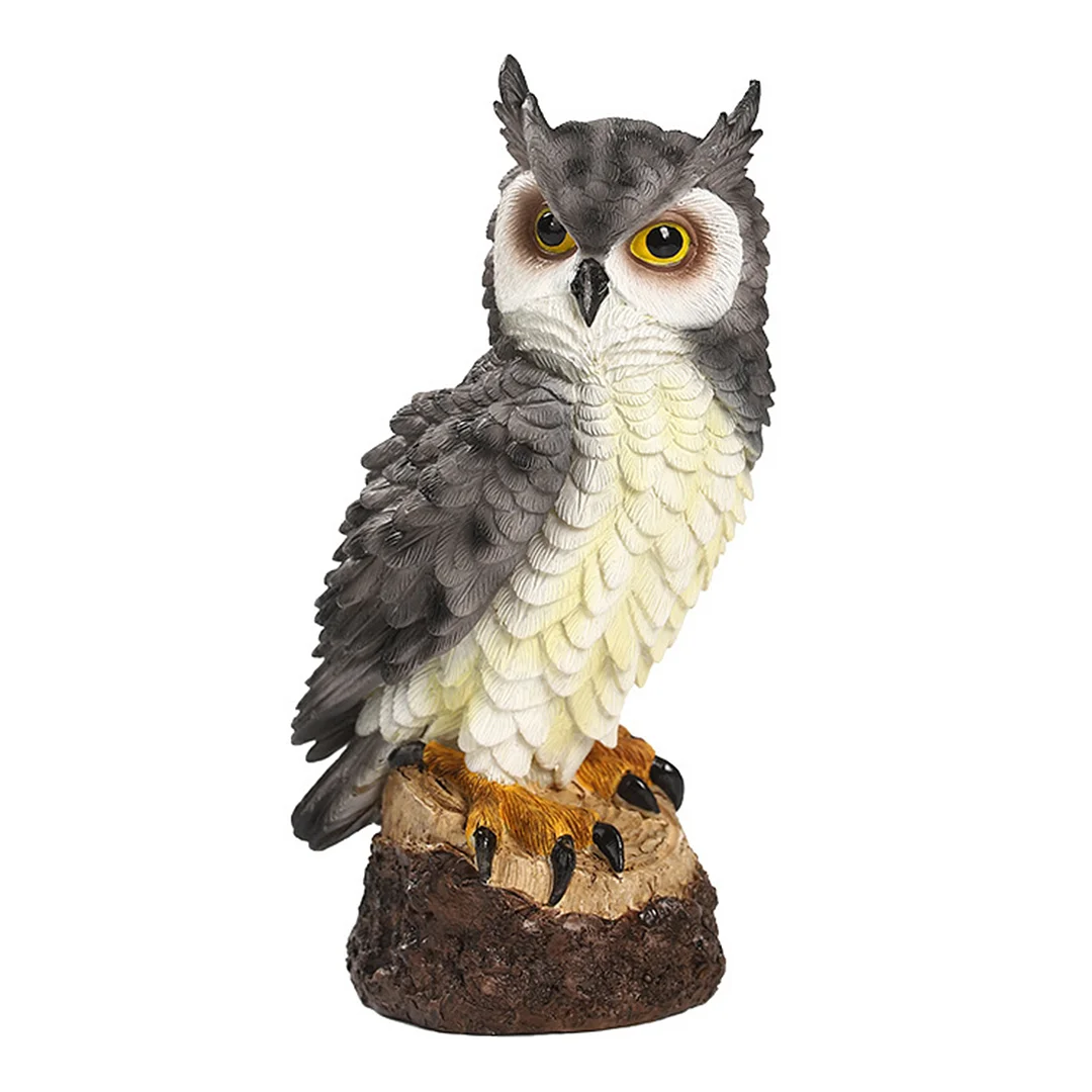 Resin Owl Statue, Bird Garden Sculpture, Figurine for Outdoor, Yard (Grey)