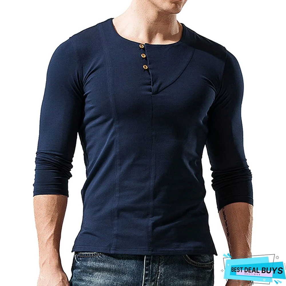 Men's Long Sleeved Round Neck T-Shirt Men's Bottom Shirt Men's T-Shirt