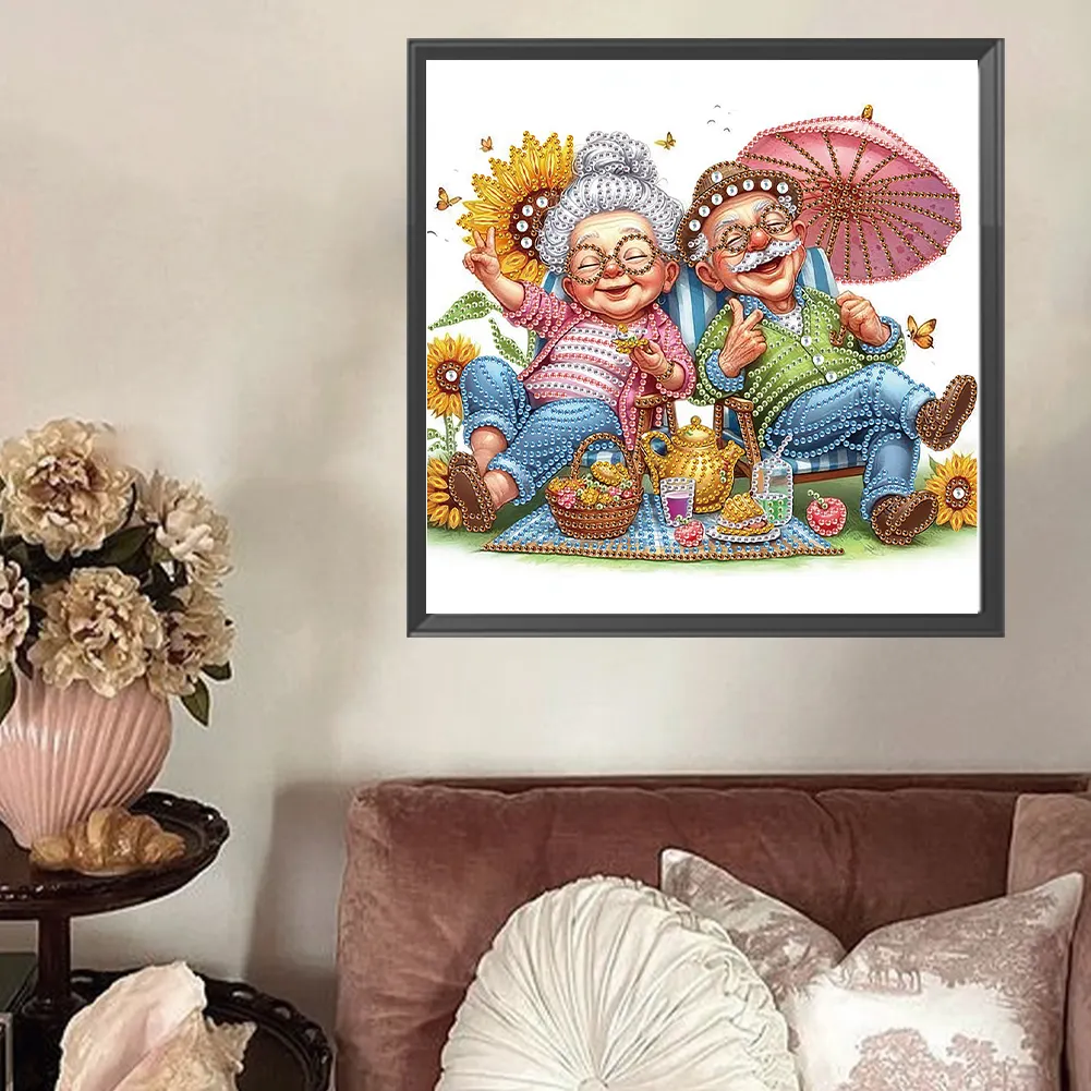 Diamond Painting - Partial Special Shaped Drill - Old Couple(Canvas|30*30cm)