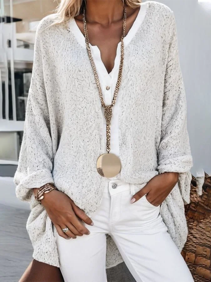 Women's V-Neck Loose Long-Sleeved Solid Color Top