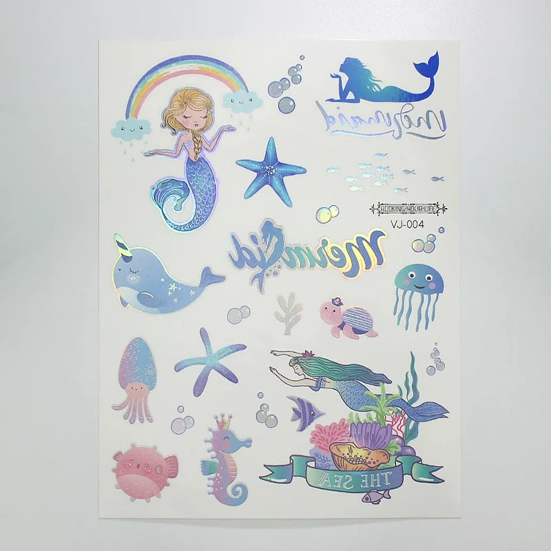 water tattoos for kids cartoon silver gold tattoo sticker sea mermaid temporary tattoos children girls hand tattoo finger decal