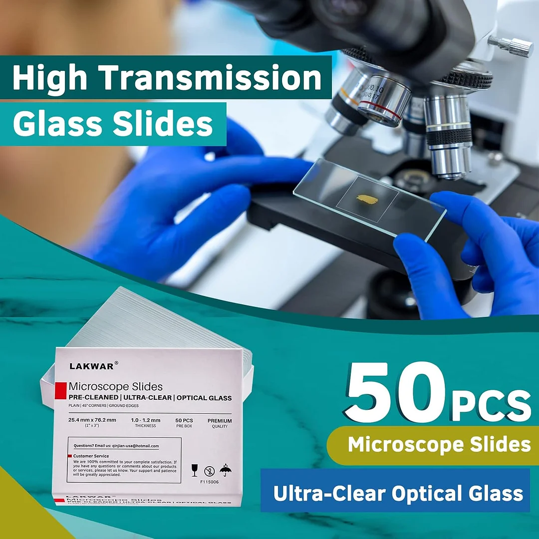 50 Microscope Slides, Blank Glass Slides for Microscope, Pre-Cleaned Laboratory Microscope Slides, Well-Made Ultra-Clear Optical Glass