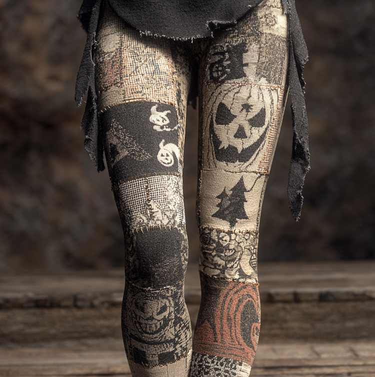 Halloween Funny Pumpkin Element Women's Knitted Tight-fitting Leggings