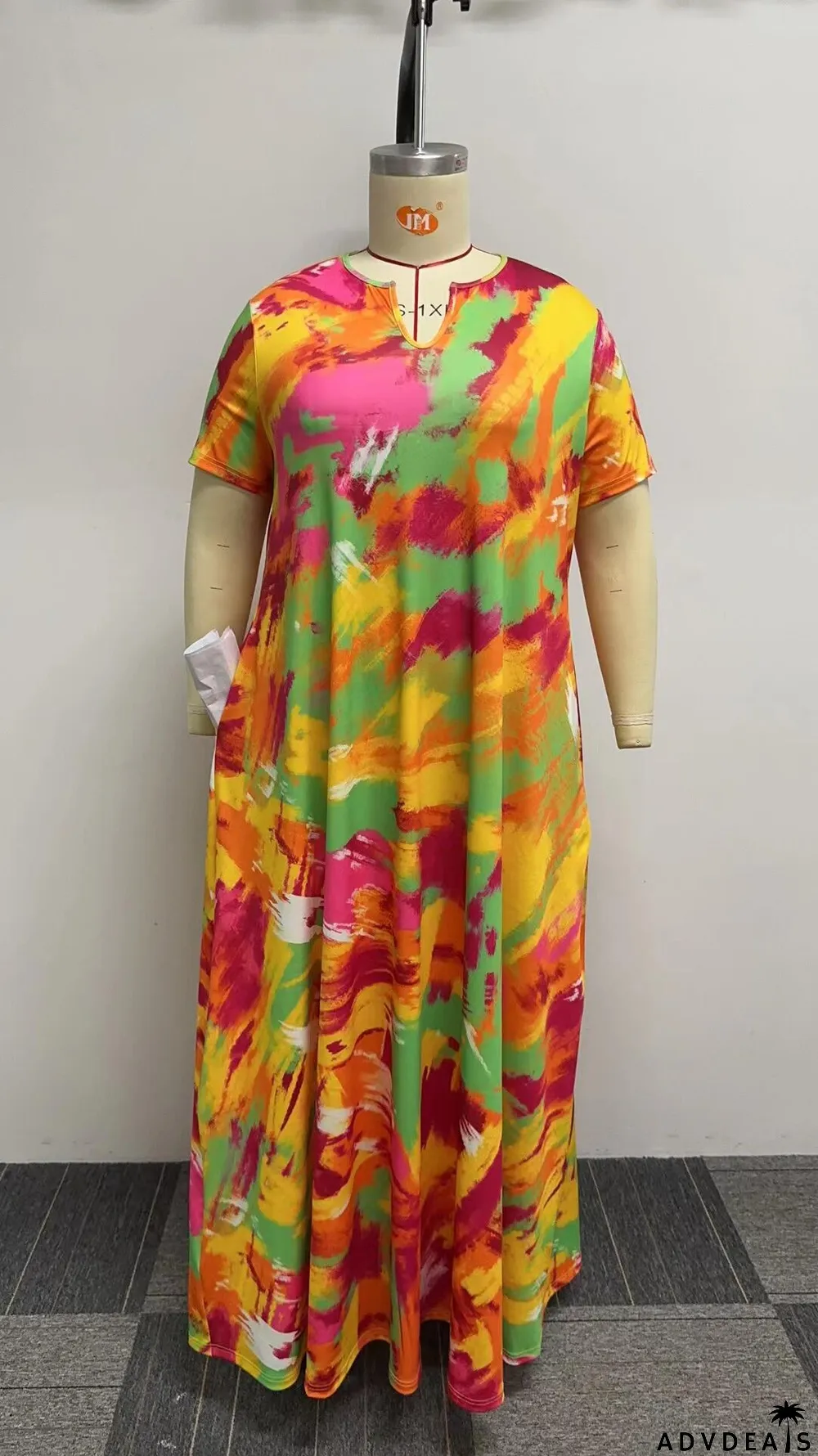 Plus Size Print Short Sleeve Maxi Dress