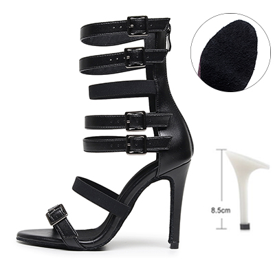 VCshoes Woman Latin Ballroom Leather Modern Dance Shoes Strap Black Suede Rubber Sole Jazz Salsa Stiletto Heel Ladies Ankle Boots