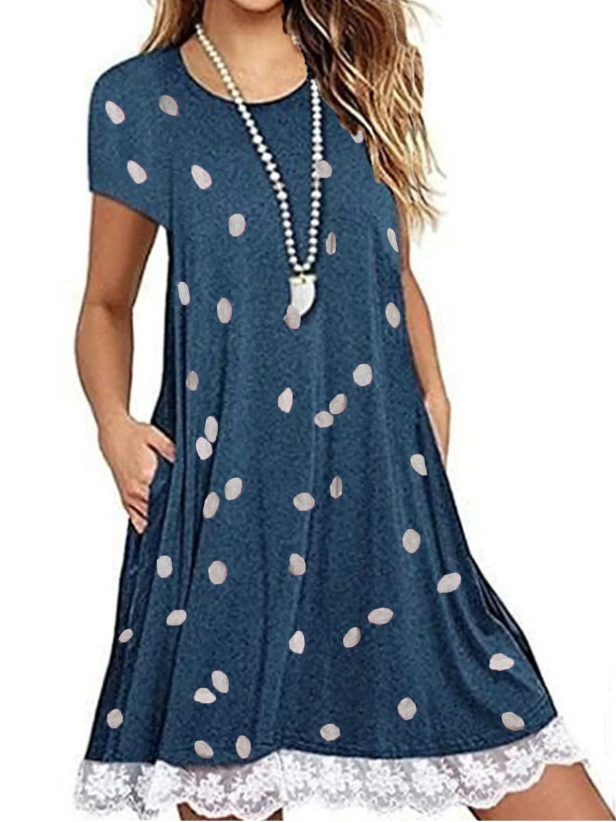 Round Neck Short Sleeves Floral Dress