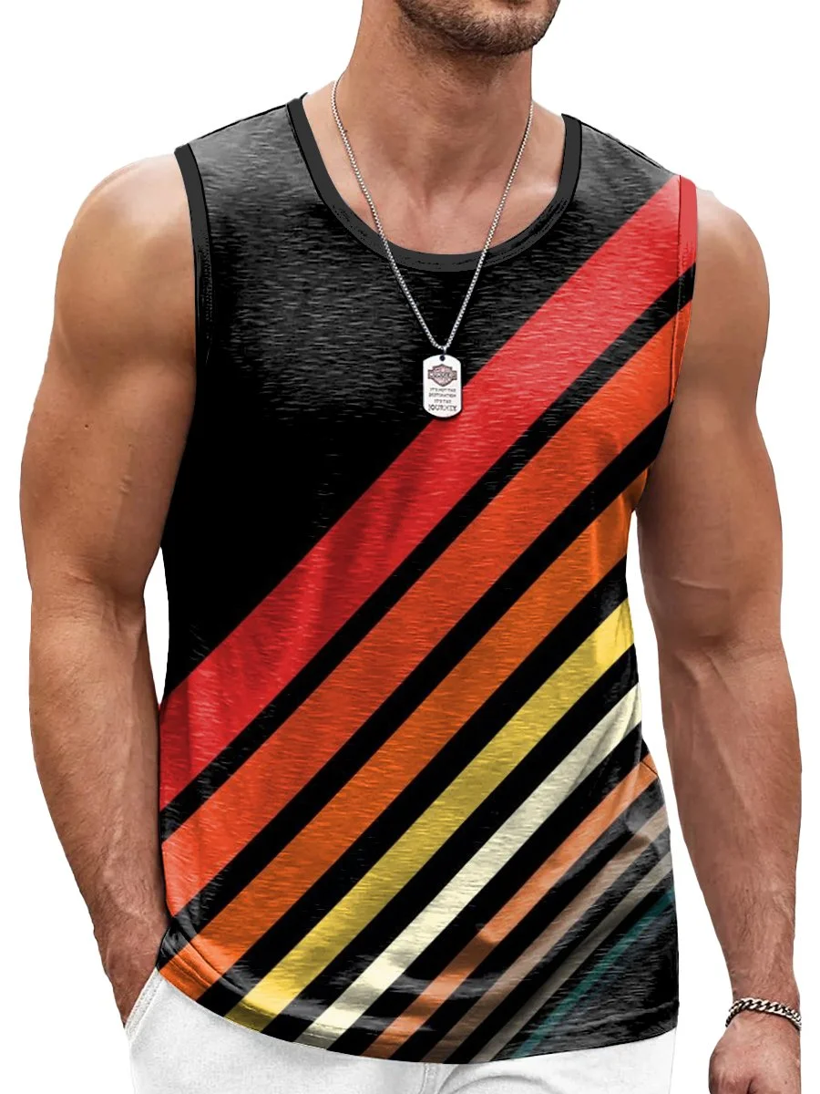 Colorful Gradient Stripe Print Crew Neck Tank Top