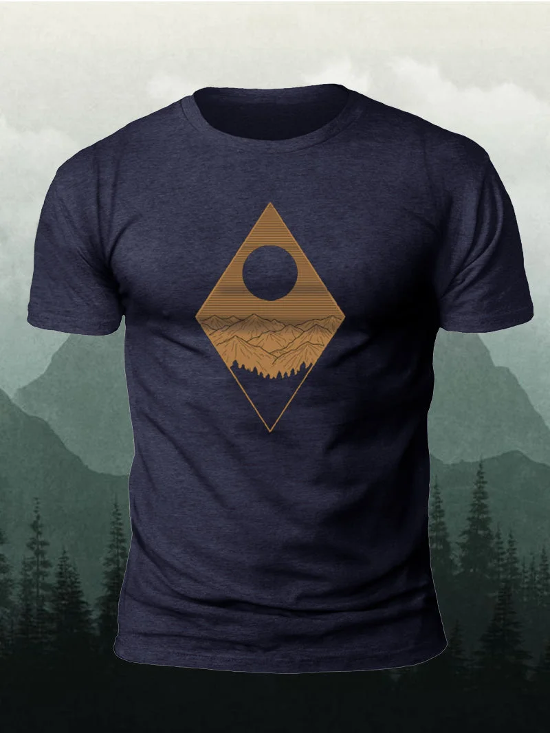 Men's Rose Gold Rectangular Mountain Short-Sleeved Shirt in  mildstyles