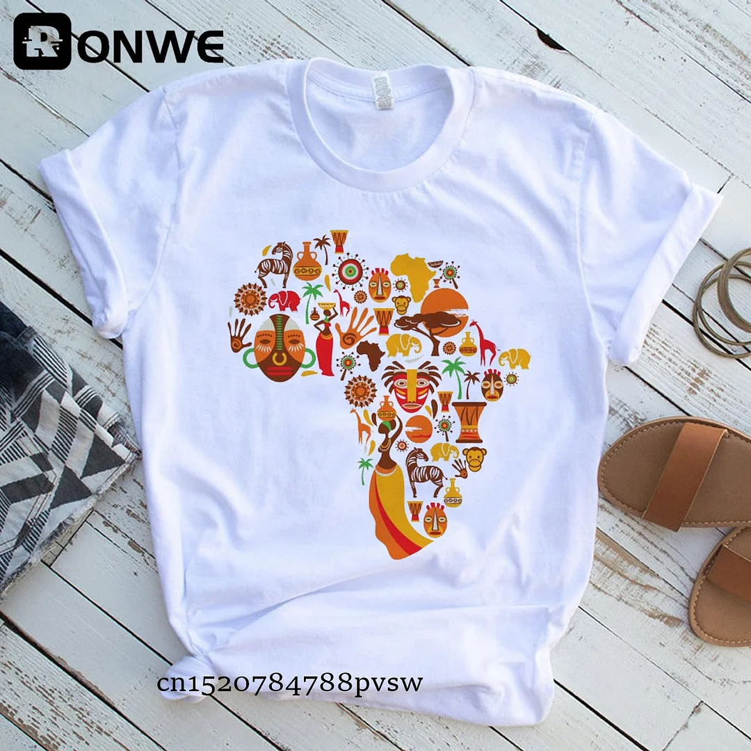 Africa Map Graphic Women T-shirts 2021 Summer Harajuku Female Tops Tee Girl White Printed Clothes Streetwear,Drop Ship