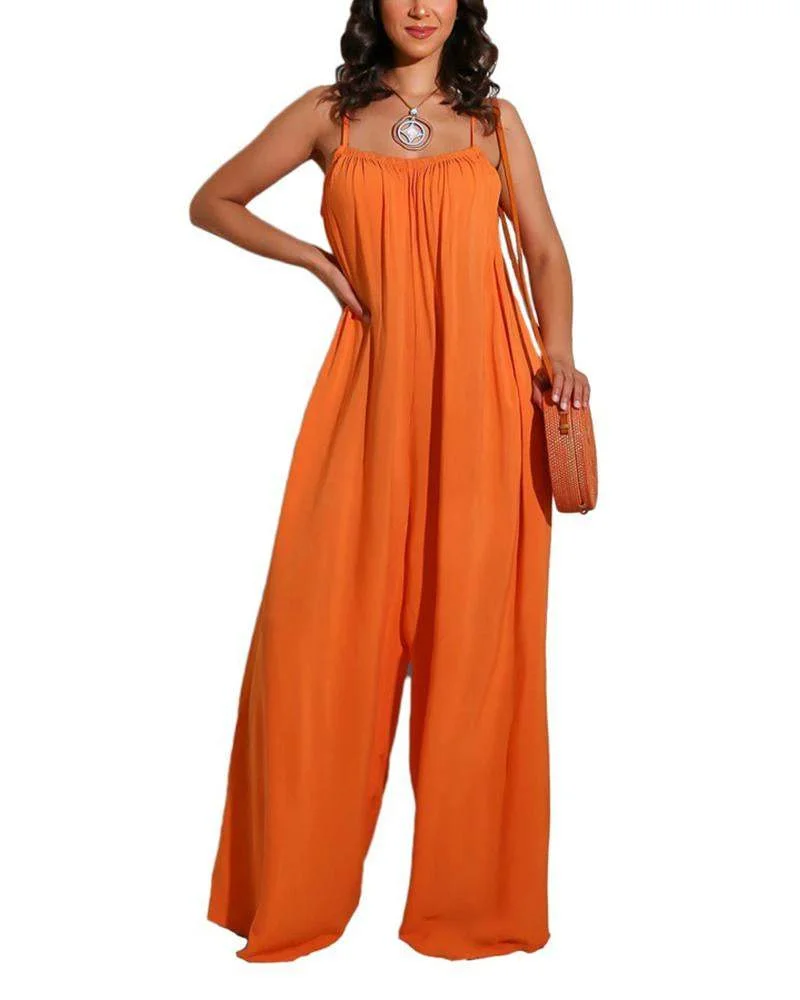 Solid Color Casual Suspender Women's Jumpsuit
