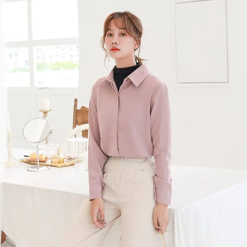 Brand Simplicity Chiffon Shirt and Tops 2021 New Women Solid Colors Casual Long Sleeve Blouse Lady Office OL Shirts Blusas