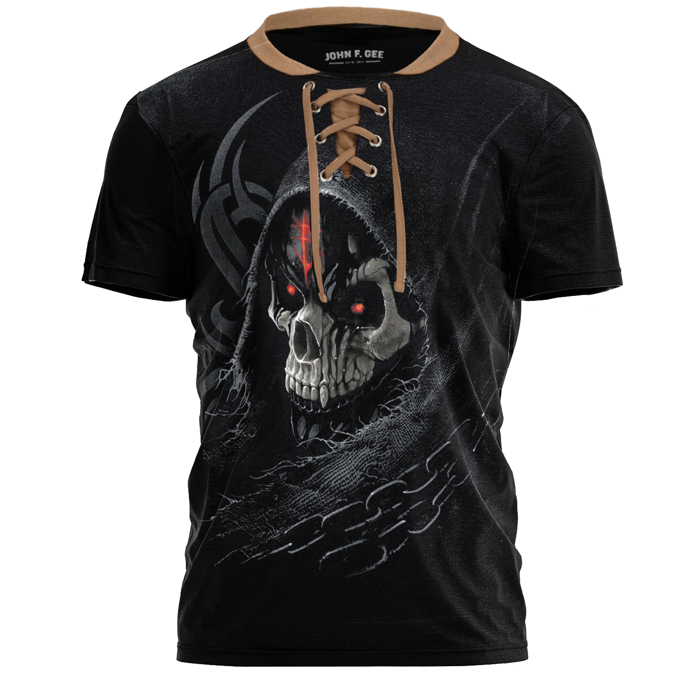 Men's Reaper Skull Chain Printed Everyday Henry Neck Short Sleeve T-Shirt