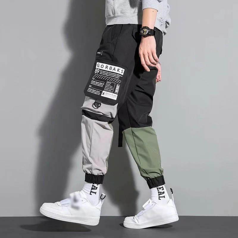 Contrasting Color Casual Functional Pants