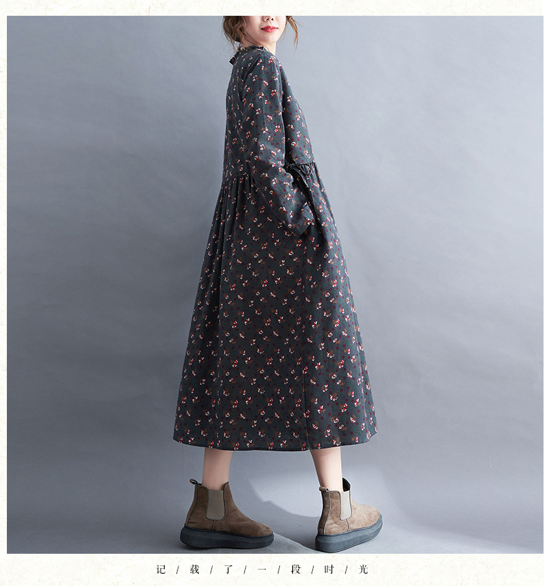 long sleeve plus size cotton linen vintage floral dresses for women casual loose spring autumn dress elegant clothing 2022