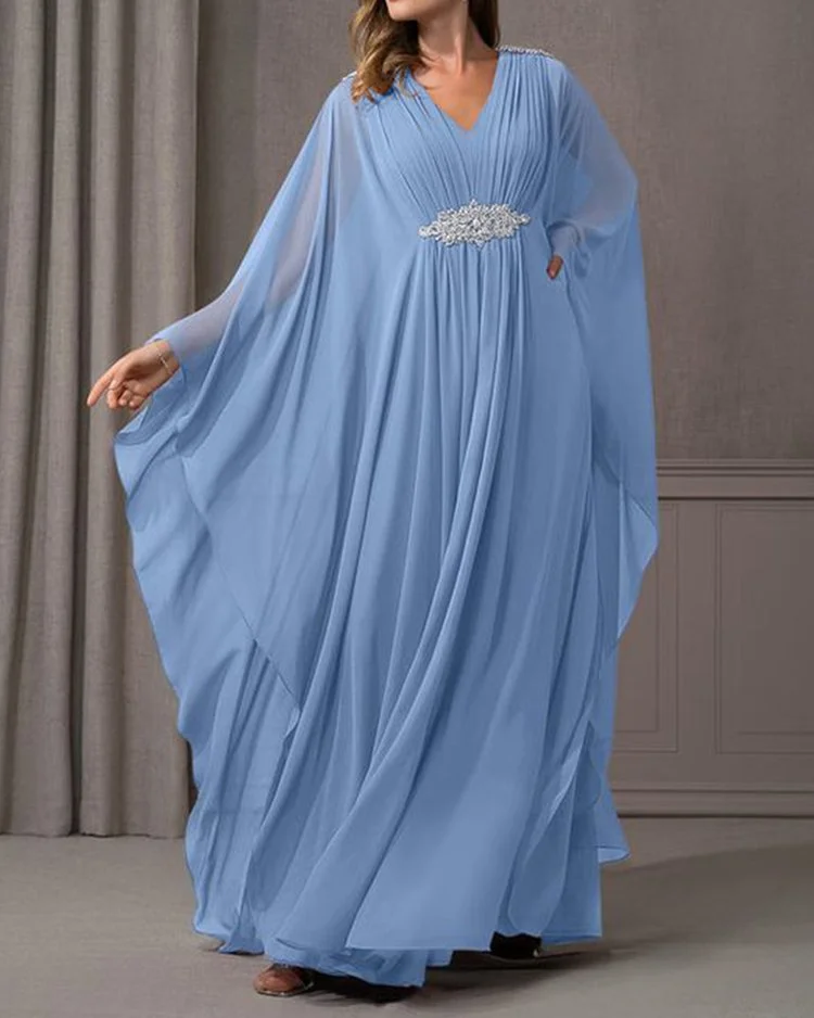 CHIFFON SILK MAXI DRESS CAPE KAFTAN