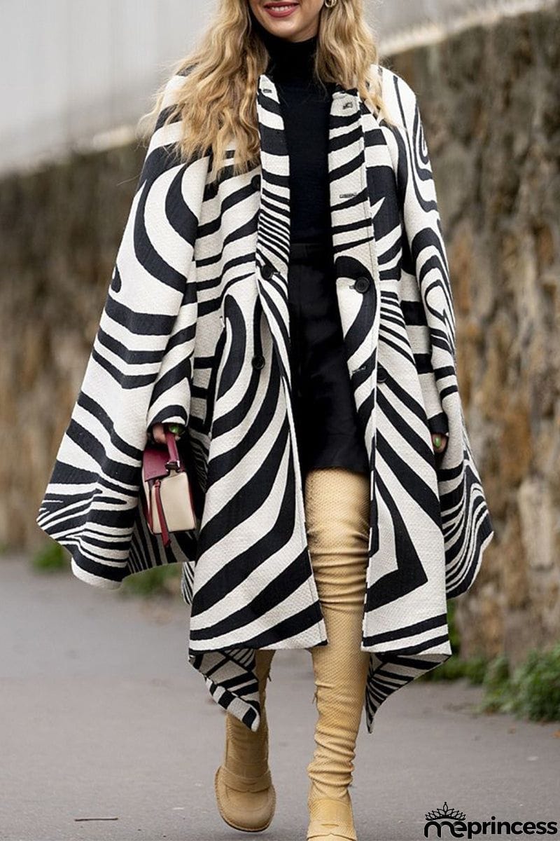 Print Zebra Print Buckle O Neck Outerwear
