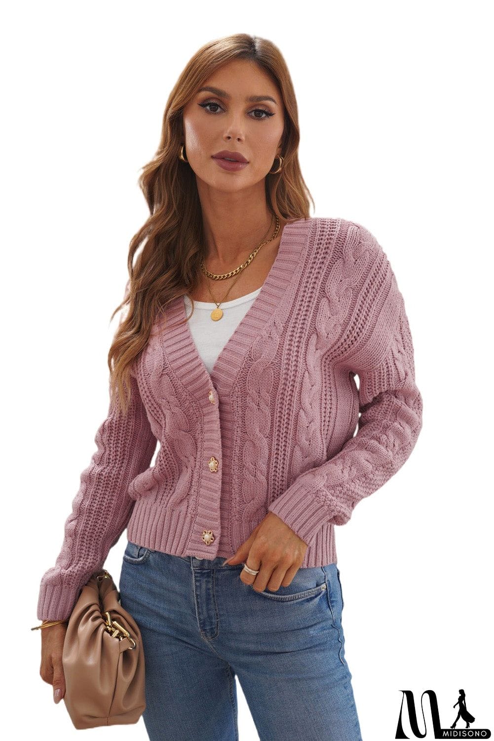 MidiSono - Buttons Weave Knit Cardigan