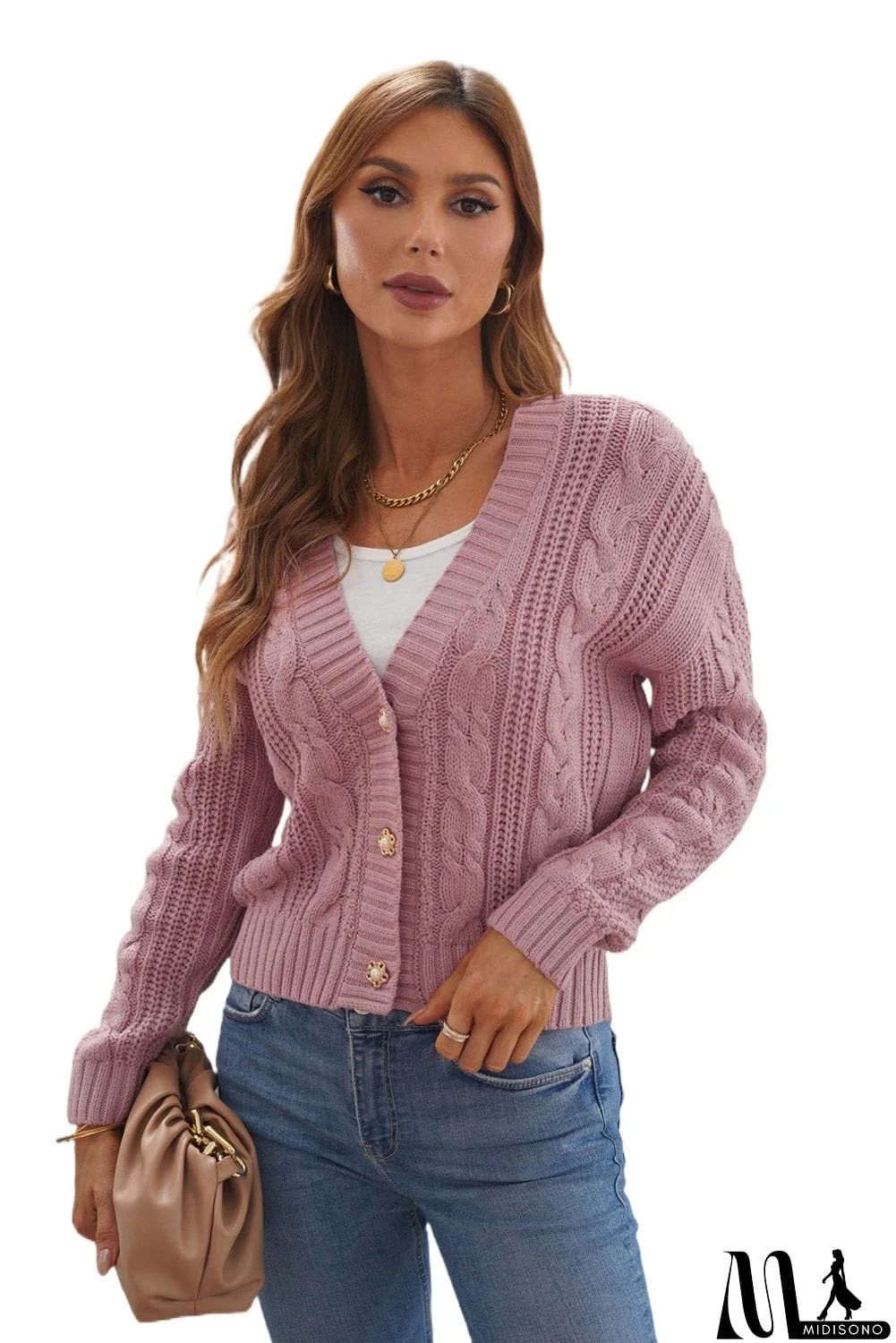 MidiSono - Buttons Weave Knit Cardigan