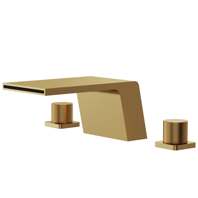 EVERSTEIN Dual Handle Bathtub Faucet with Waterfall Spout Brushed Gold 