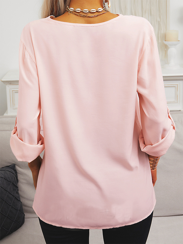 Lace Long sleeve Plain V Neck Casual Long sleeve tops