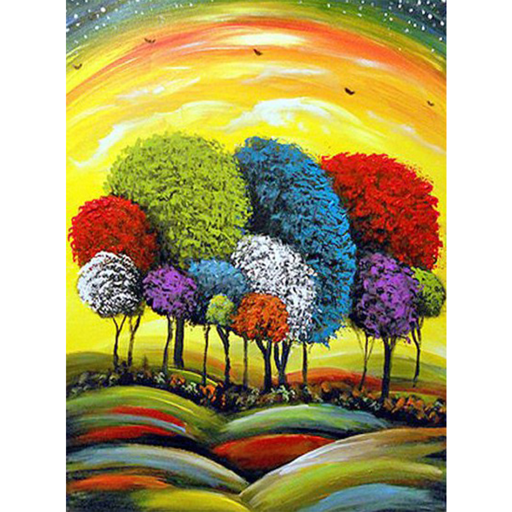 

30*40CM - Round Drill Diamond Painting - Colorful Trees, 501 Original
