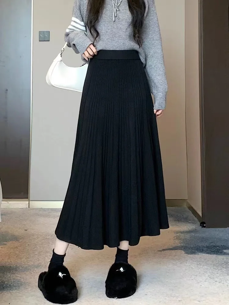 Toloer Toloer And Winter Loose Cover Meat Show Thin White Knit Skirt Female Pleated Skirt Lazy Casual Long Skirt Big Skirt-Outfit Ideas