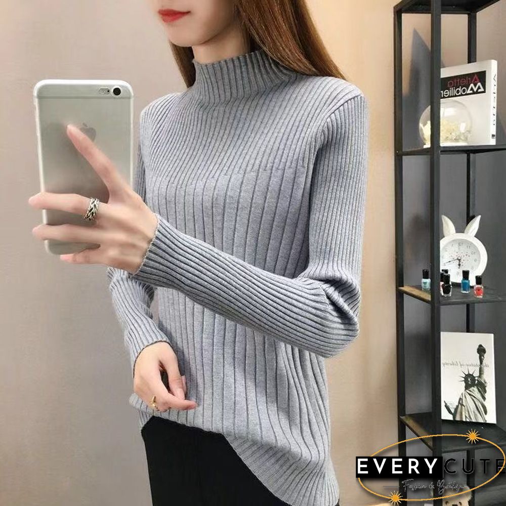 Fashion Mock Neck Harajuku Knitted Sweater Women Autumn Slim Solid Long Sleeve Top Korean Female Y2k Clothes New Pullovers