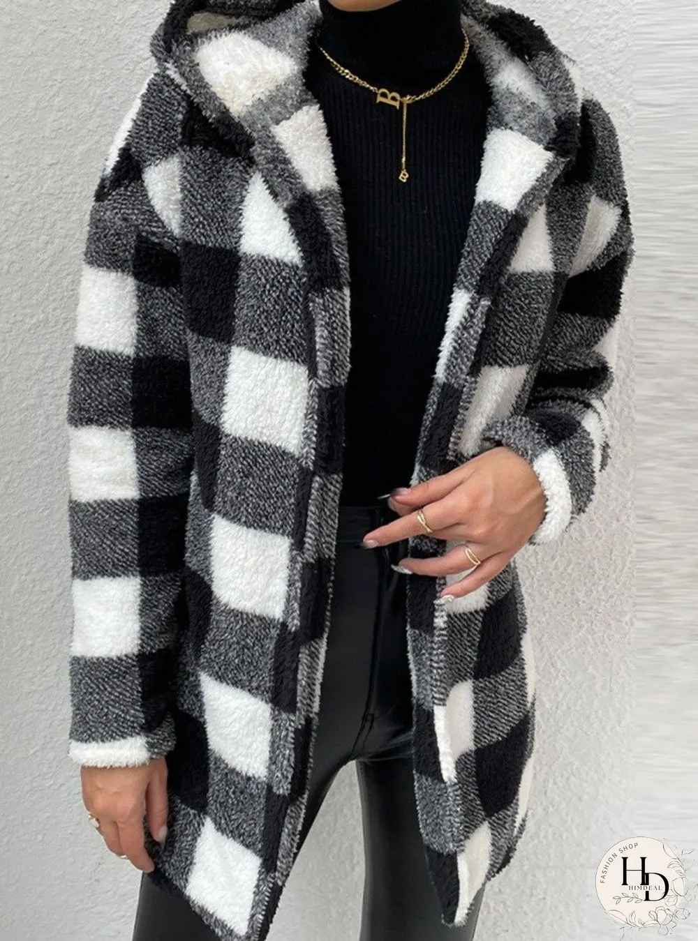 Casual Plaid Long-Sleeved Hooded Coat