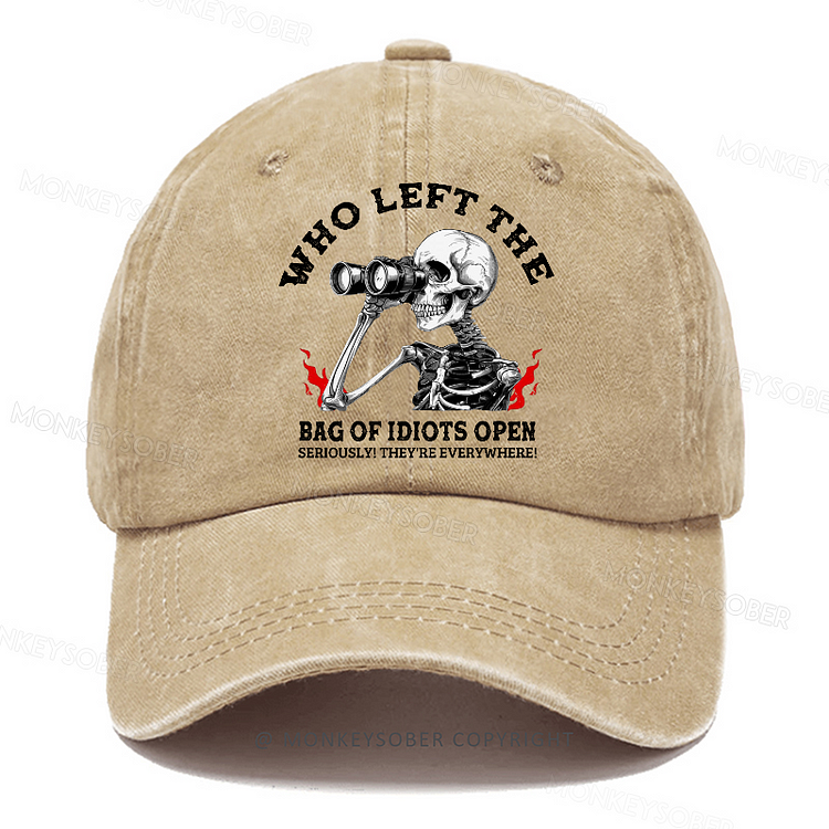 Personalized "Who Left The Bag Of Idiots Open?" Custom Washed Baseball Caps