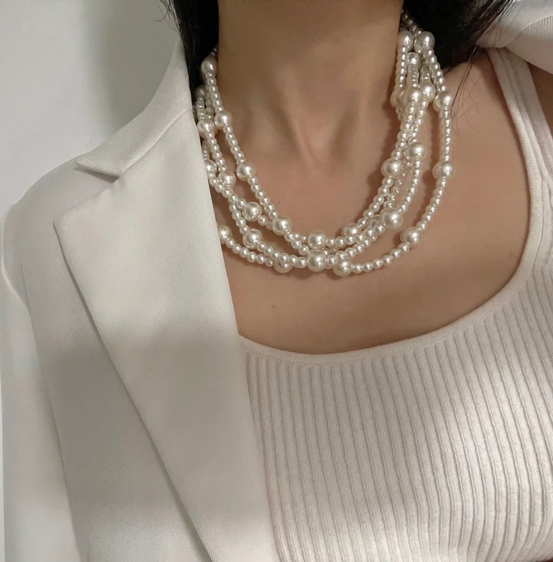 Party Vintage Pearl Multilayer Necklace Clavicle Chain