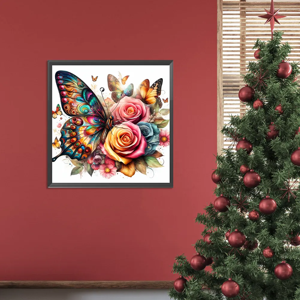 Diamond Painting - Full Round Drill - Flower Butterfly(Canvas|30*30cm)