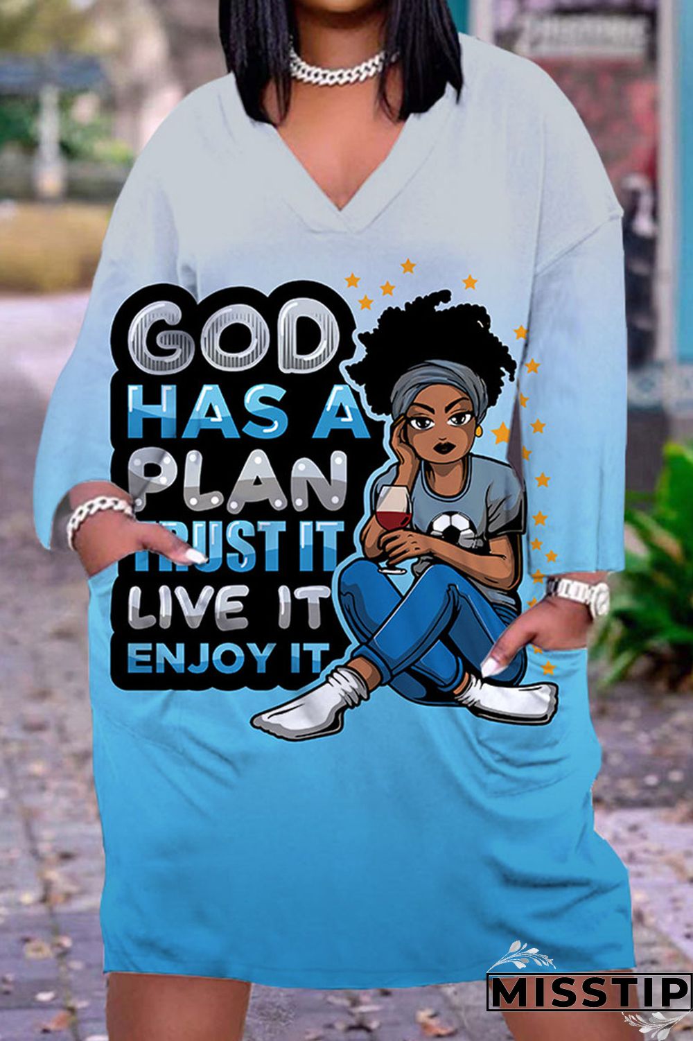 Green Yellow Casual Print Patchwork V Neck Straight Dresses