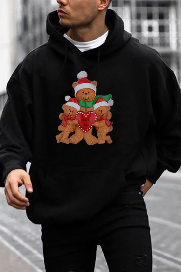 Tiboyz Tiboyz Christmas Bear Family Print Casual Hoodie