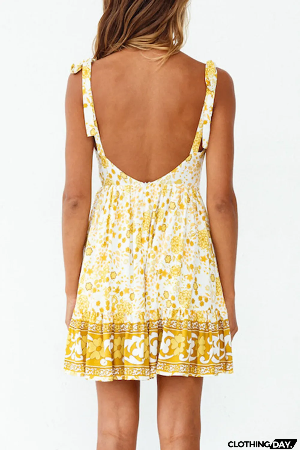 Fashion Street Print Split Joint V Neck Princess Dresses