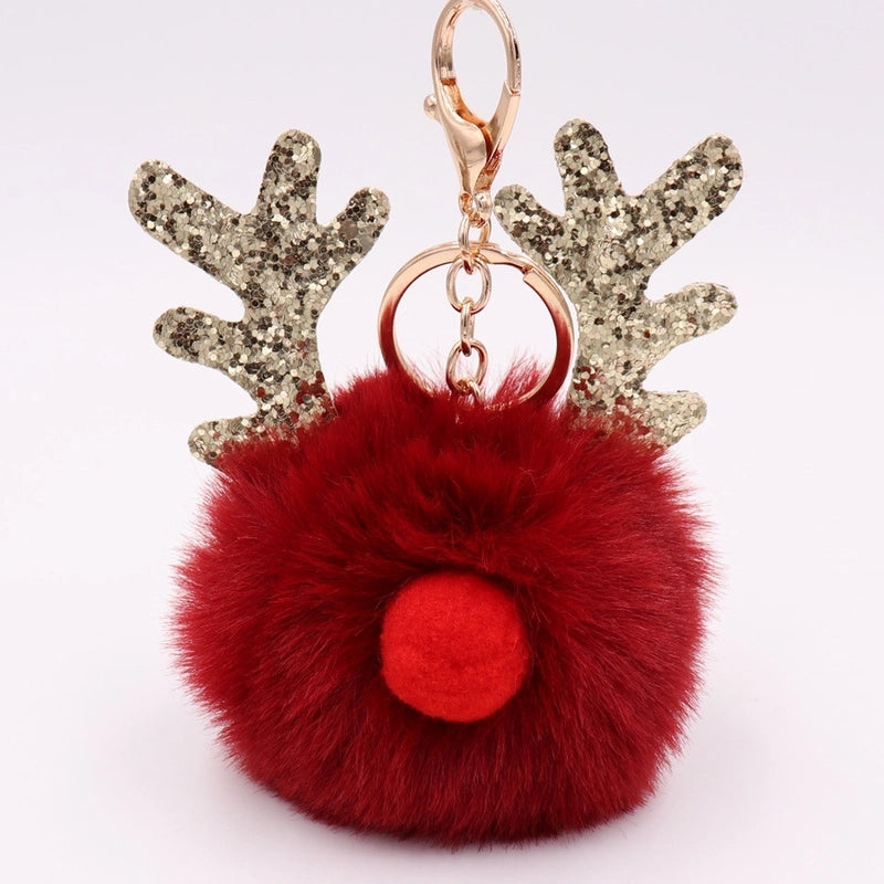 Cute Artistic Antlers Imitate Rex Rabbit Fur Women's Keychain