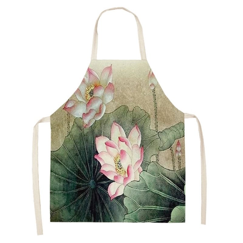 Linen Kitchen Apron - Flower Lotus letclo 