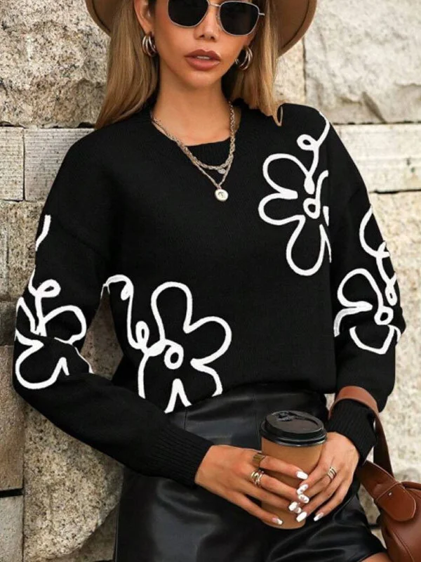 Athvotar Athvotar And Winter New Women's Sweater Fashion Flowers Three-Dimensional Embroidered Round Collar Long-Sleeved Knitted Shirt Woman