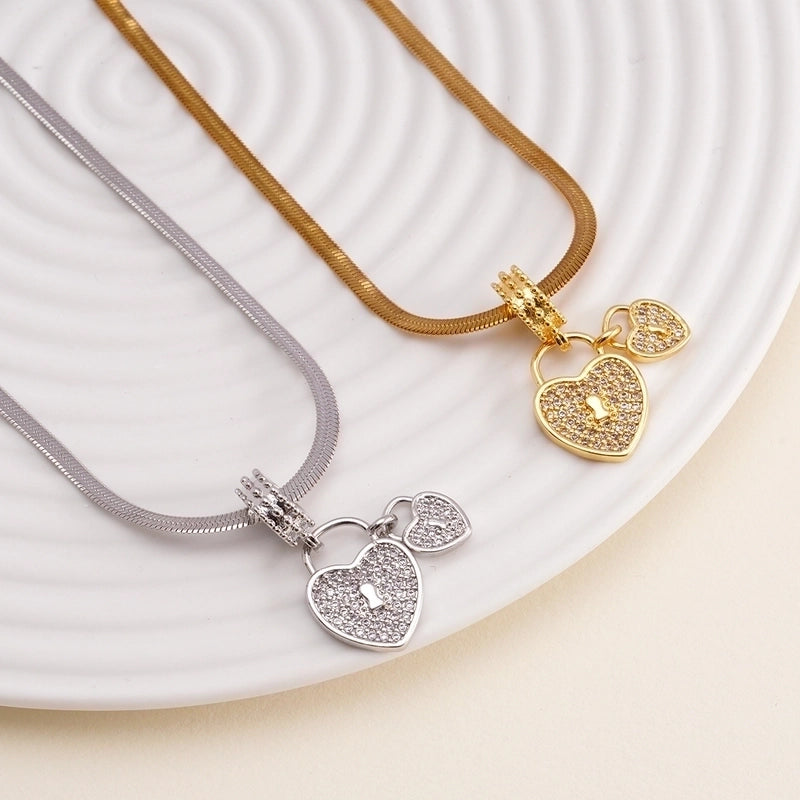 Elegant Classic Style Heart Shape Lock 304 Stainless Steel Copper Zircon Pendant Necklace