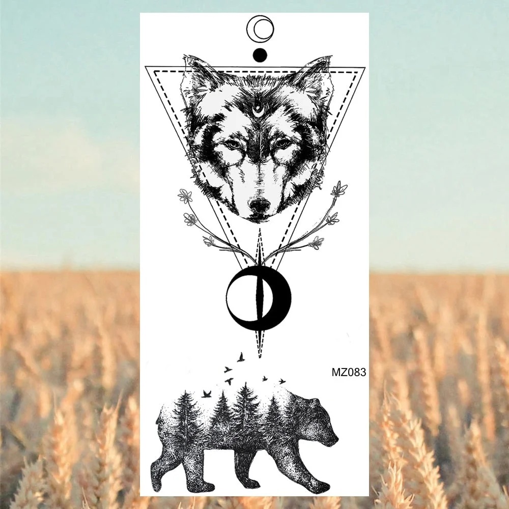 Black Lion Fashion Calf Temporary Tattoos For Women Adult Men Lion Geometric Owl Fake Tattoo Realistic Body Art Decoration Tatoo