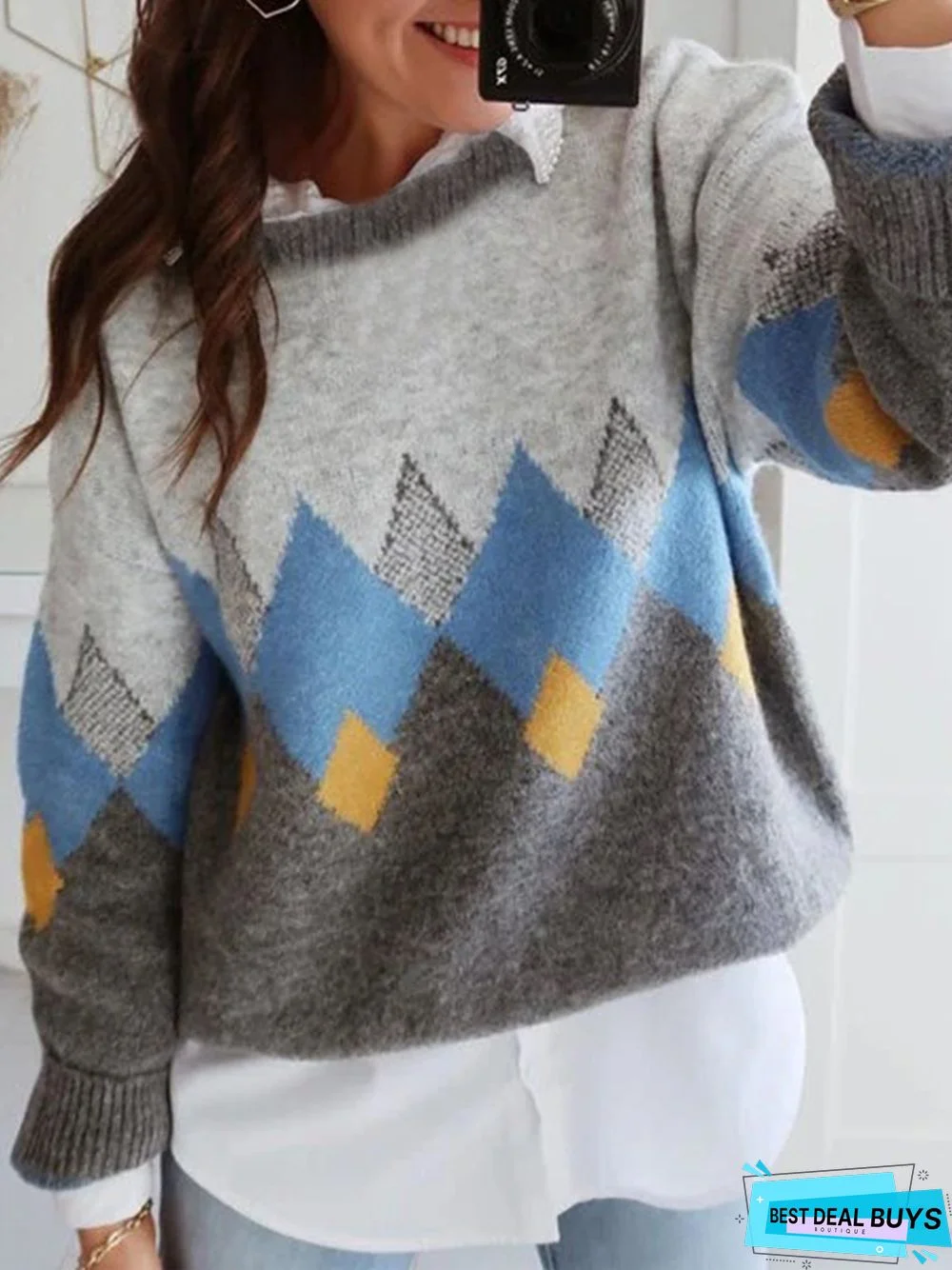 Long Sleeve Statement Printed Casual Sweater