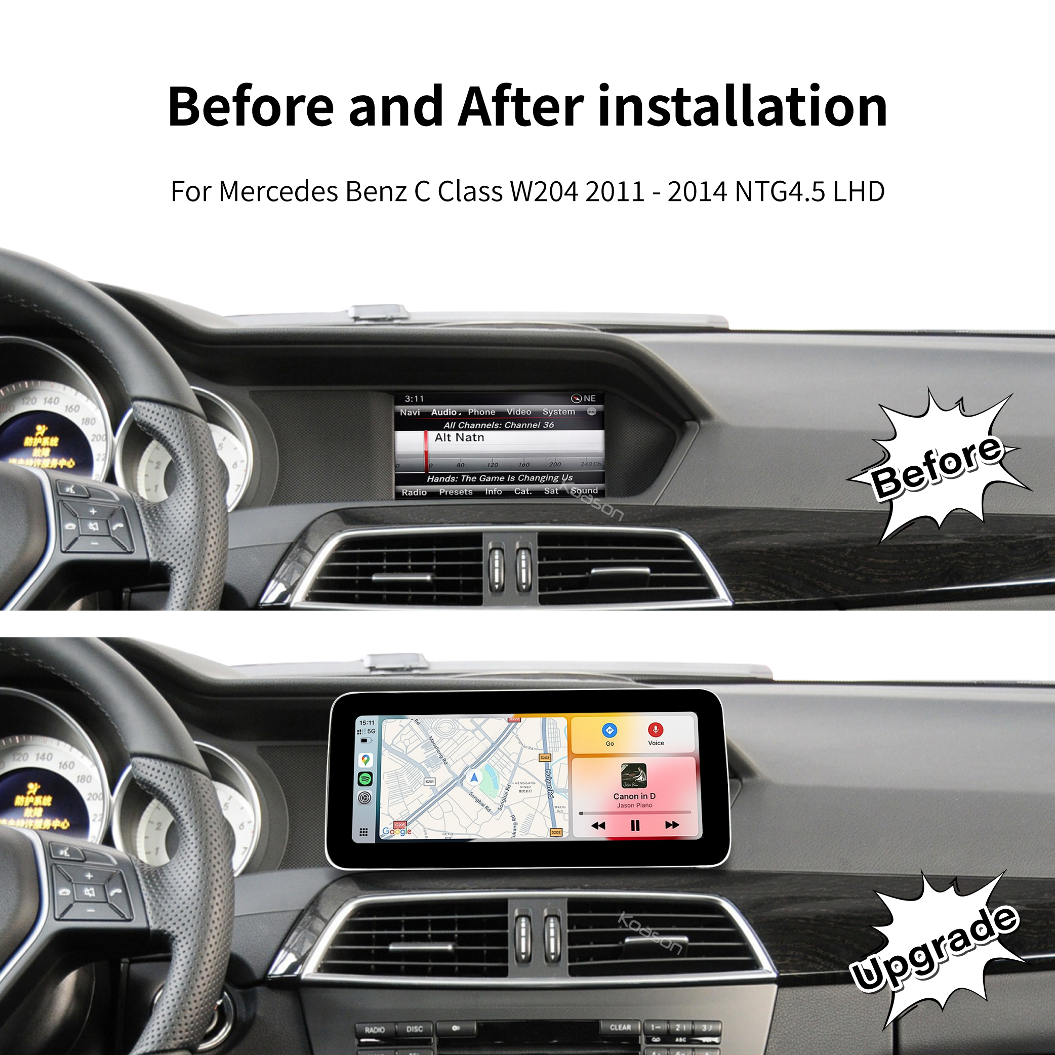 KOASON Linux Apple CarPlay Android Auto TouchScreen Original Retrofit Upgrade Monitor for Mercedes Benz C Class W204 S204