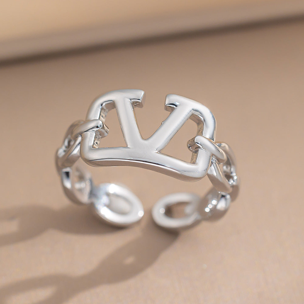 Retro Heavy Geometric Personality Metal Simple Texture Open Ring Ins Popular Open Ring