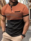 Men's Striped Stand Collar Short Sleeve POLO Shirt
