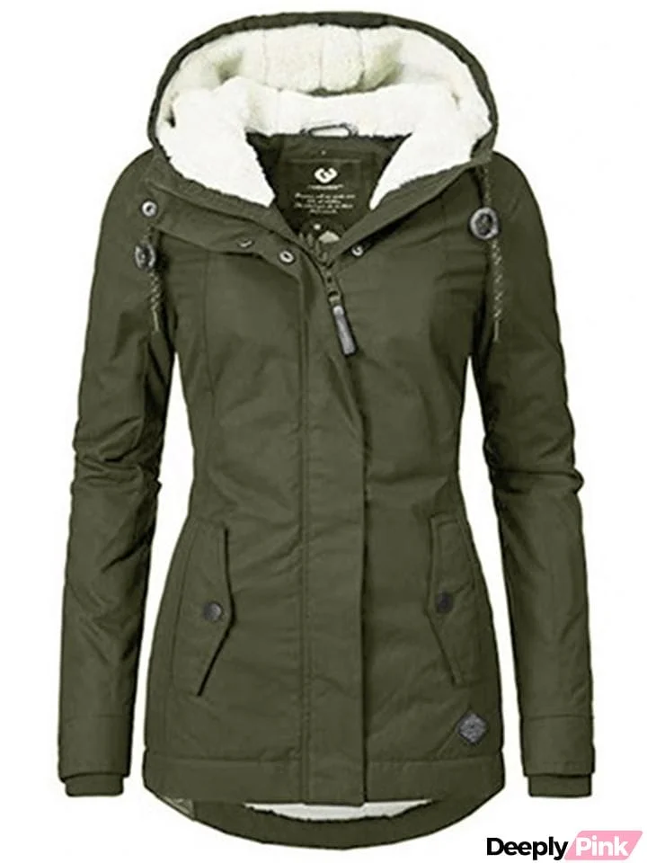 Women's Slim Fit Zip Up Plush Hooded Jacket Coat for Winter