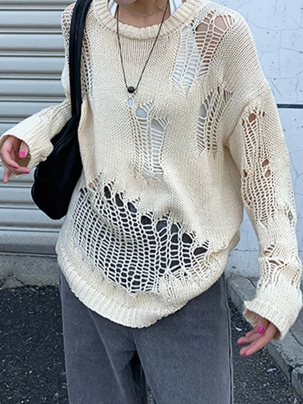 Distressed Crochet Knit Sweater