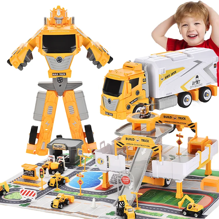 PayUSD Take Apart Transforming Construction Vehicle Toys for 3 4 5 6 7 Year Old Boys Christmas Gift, 3-in-1 Truck Transform Robot Parking Lot Kids Toys STEM Building Toddler Trucks Toys Age 4-8 Yellow