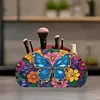 (US Local)DIY Gem Butterfly Design Wooden Diamond Painting Makeup Brush Storage Box Kit