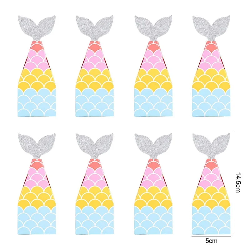 10Pcs Mermaid Tail Paper Candy Box Gift Bags Popcorn Boxes Kids Little Mermaid Birthday Party Decoration Baby Shower Supplies