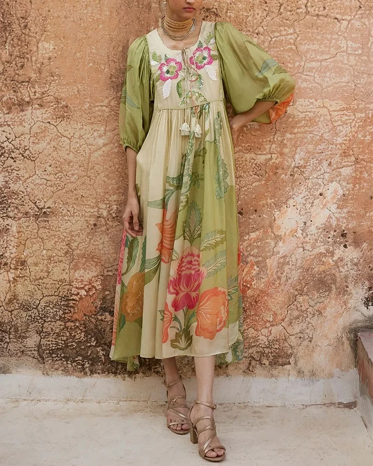 Women's fashionable casual loose short-sleeved printed dress