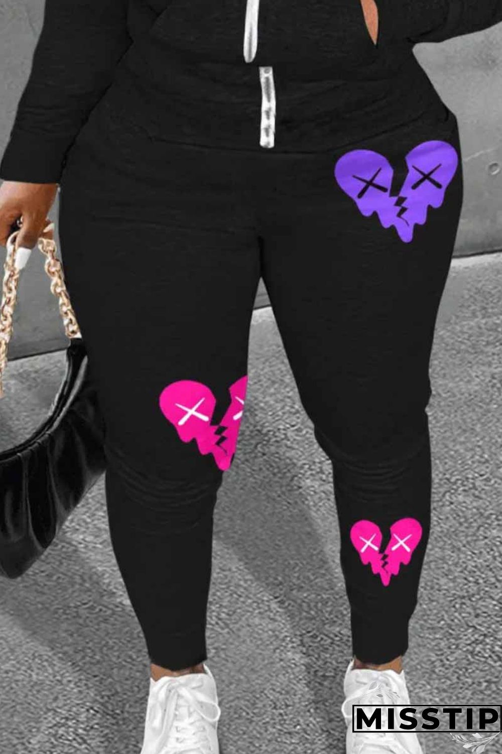 Black Street Print Patchwork Loose Bottoms